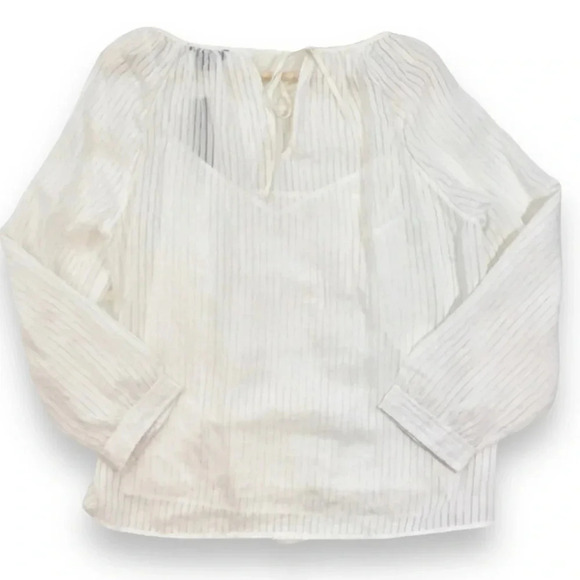 NWT J.Crew White Tie-Back Shadow Stripe Flax Blend Top - Picture 4 of 4